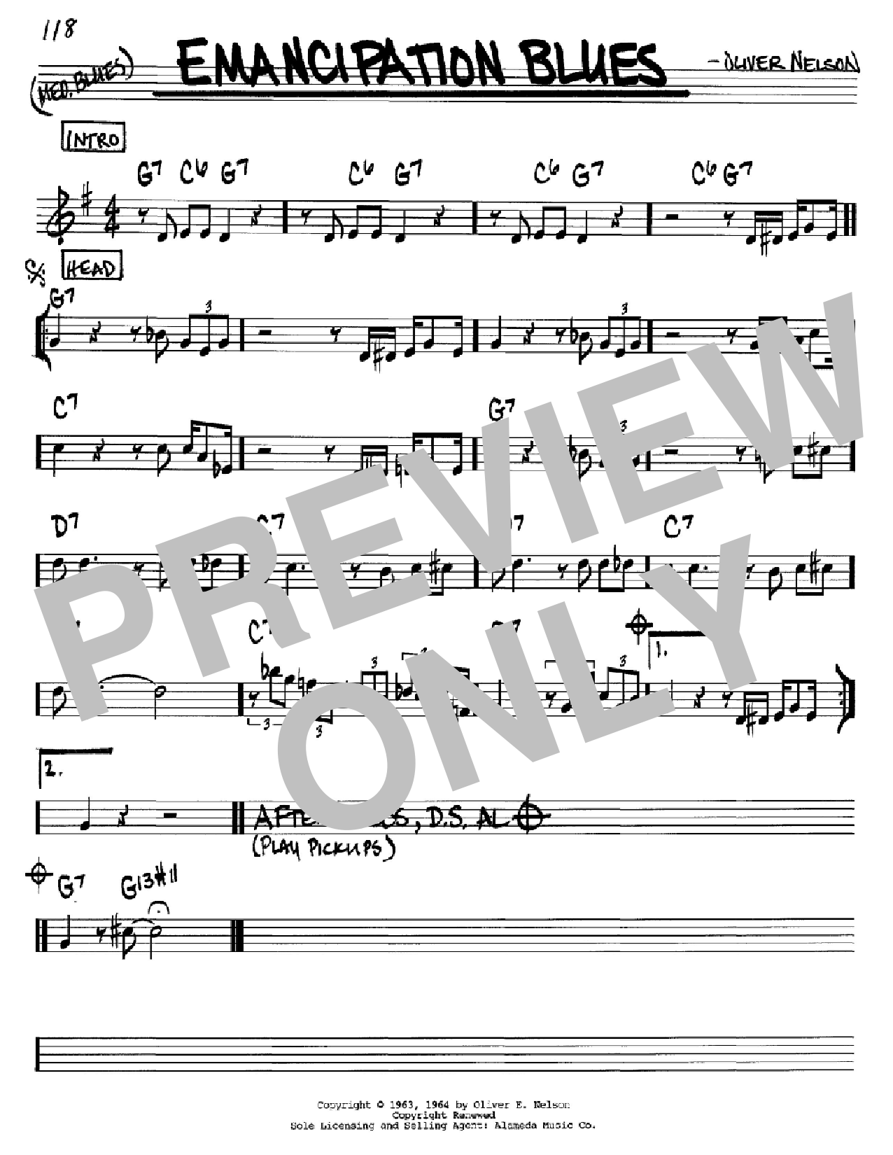 Oliver Nelson Emancipation Blues sheet music notes and chords arranged for Real Book – Melody & Chords – C Instruments