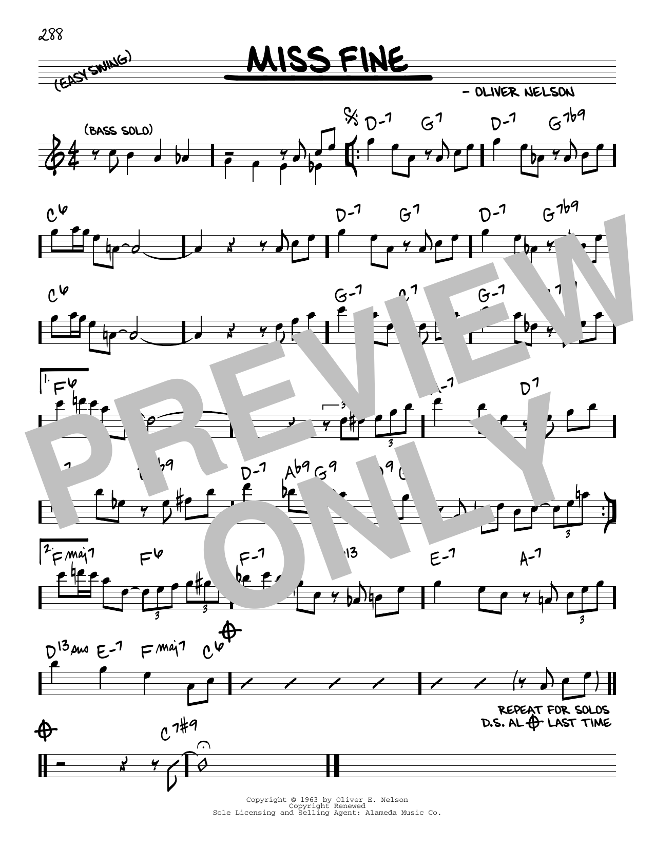 Oliver Nelson Miss Fine sheet music notes and chords arranged for Real Book – Melody & Chords