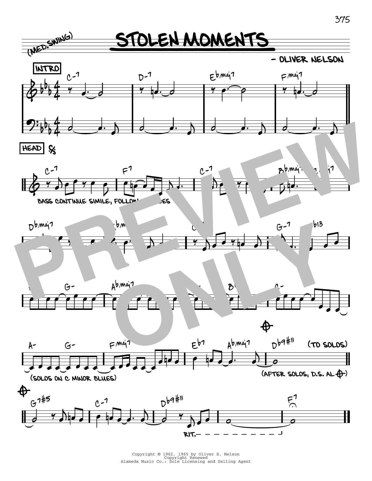 Oliver Nelson Stolen Moments [Reharmonized version] (arr. Jack Grassel) sheet music notes and chords arranged for Real Book – Melody & Chords