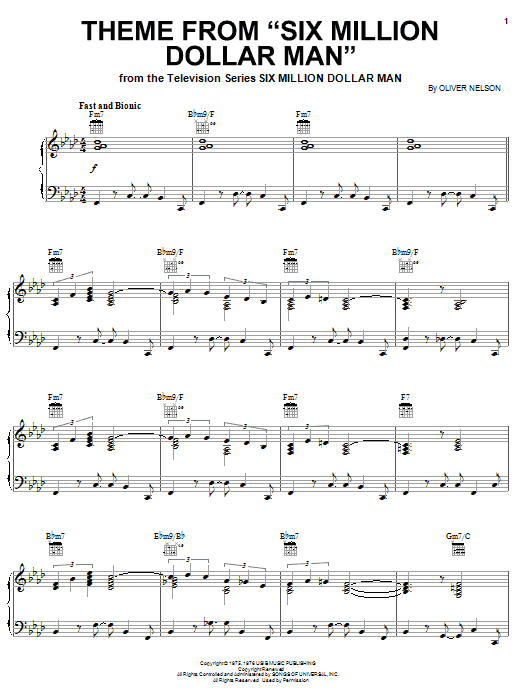 Oliver Nelson Theme From Six Million Dollar Man sheet music notes and chords arranged for Piano Solo