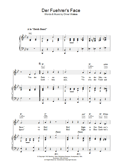 Oliver Wallace Der Fuehrer's Face sheet music notes and chords arranged for Piano, Vocal & Guitar Chords