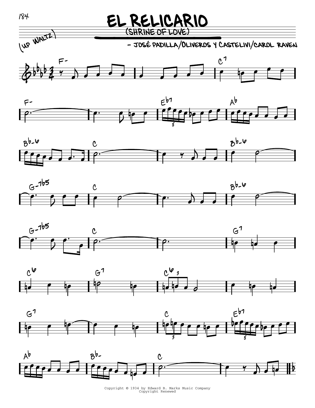 Oliveros y Castelivi El Relicario (Shrine Of Love) sheet music notes and chords arranged for Real Book – Melody & Chords