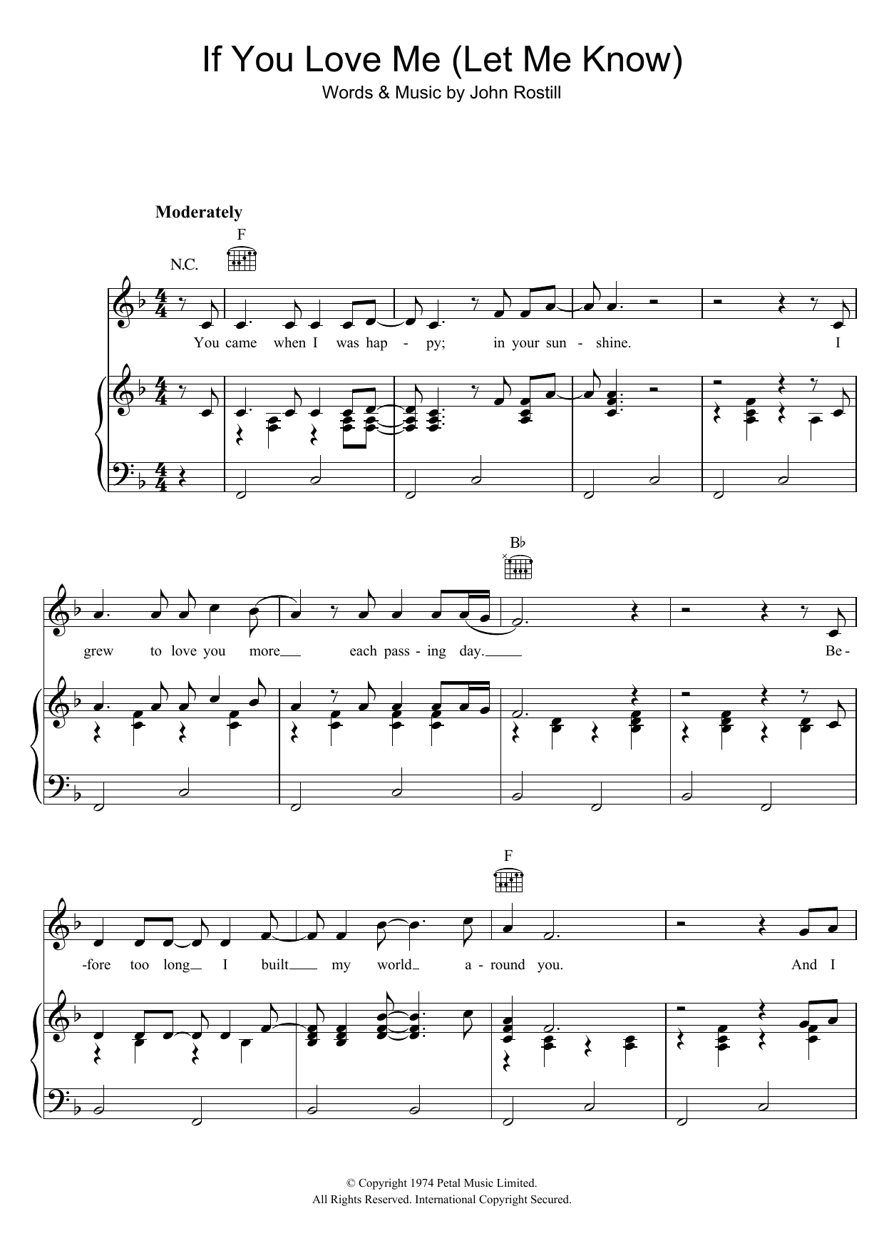 Olivia Newton-John If You Love Me (Let Me Know) sheet music notes and chords arranged for Piano, Vocal & Guitar Chords