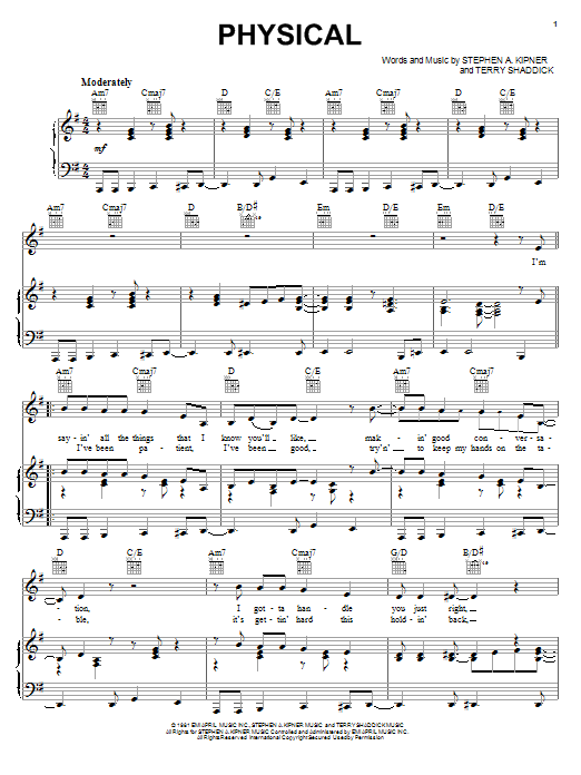 Olivia Newton-John Physical sheet music notes and chords arranged for Flute Solo