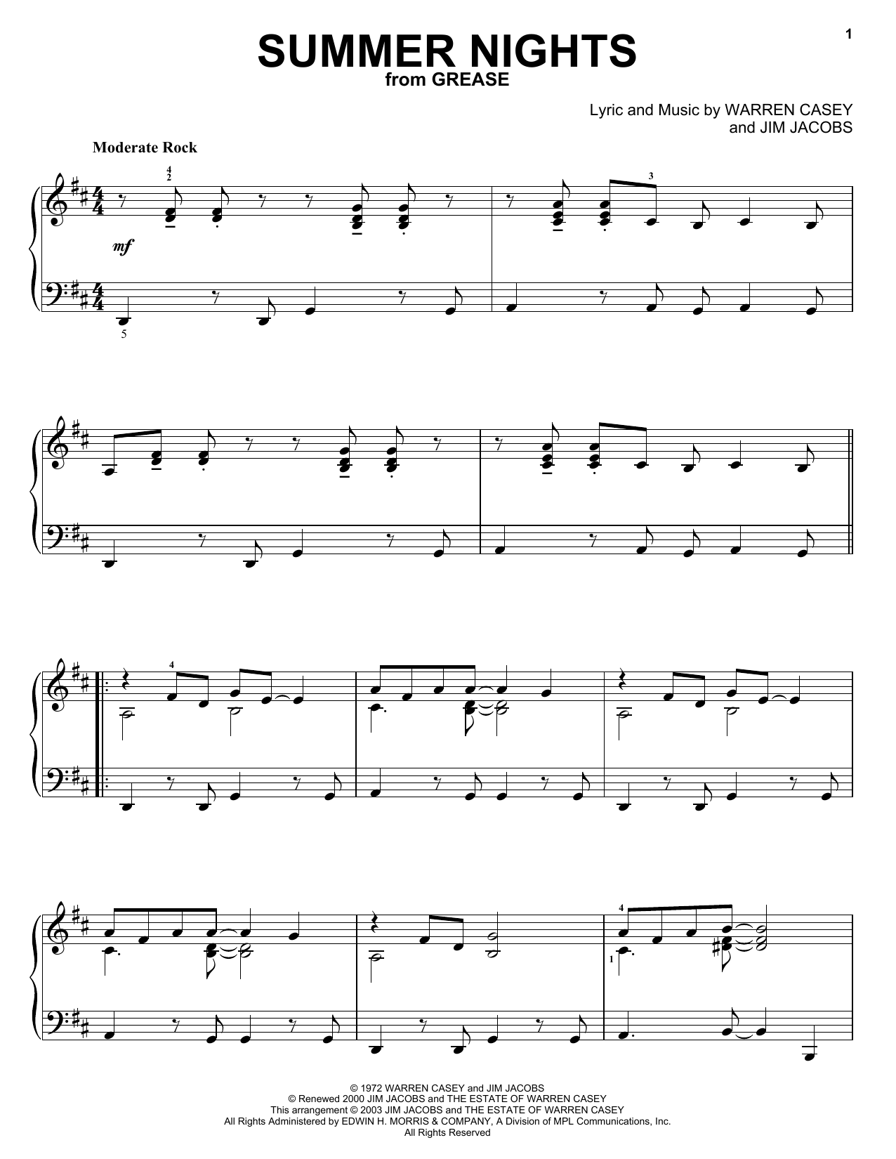 Olivia Newton-John Summer Nights sheet music notes and chords arranged for Lead Sheet / Fake Book