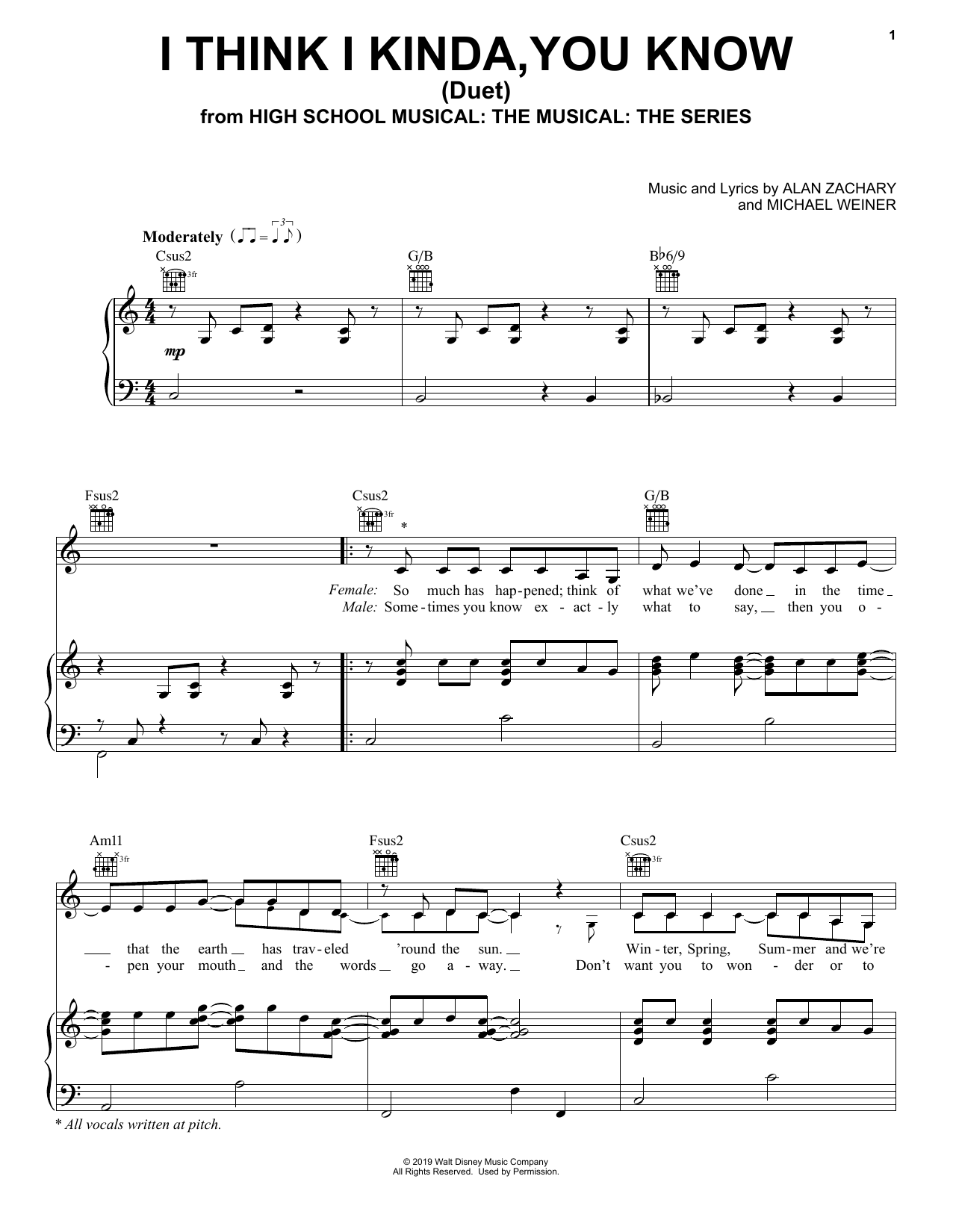 Olivia Rodrigo & Joshua Bassett I Think I Kinda, You Know (Duet) (from High School Musical: The Musical: The Series) sheet music notes and chords arranged for Piano, Vocal & Guitar Chords (Right-Hand Melody)