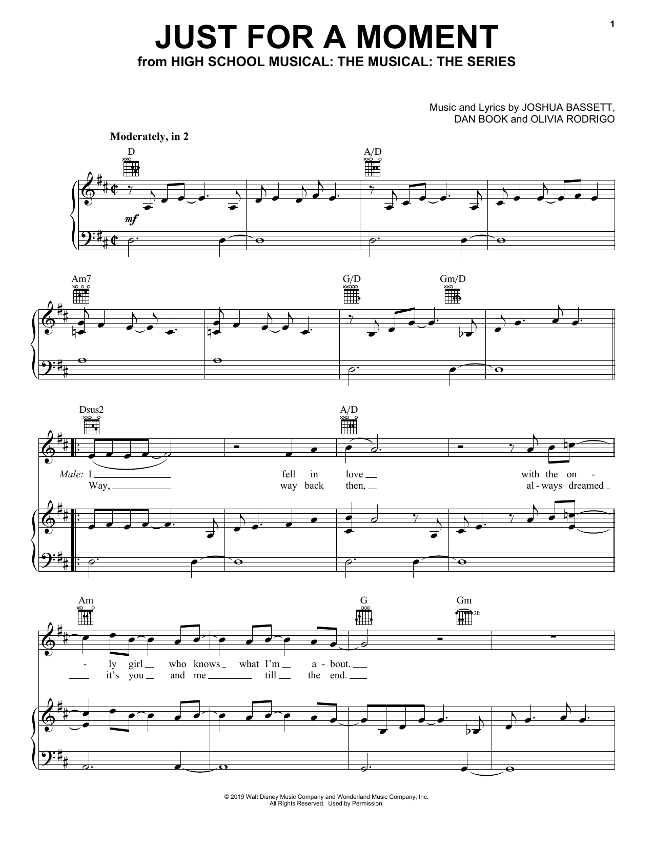 Olivia Rodrigo & Joshua Bassett Just For A Moment (from High School Musical: The Musical: The Series) sheet music notes and chords arranged for Piano, Vocal & Guitar Chords (Right-Hand Melody)