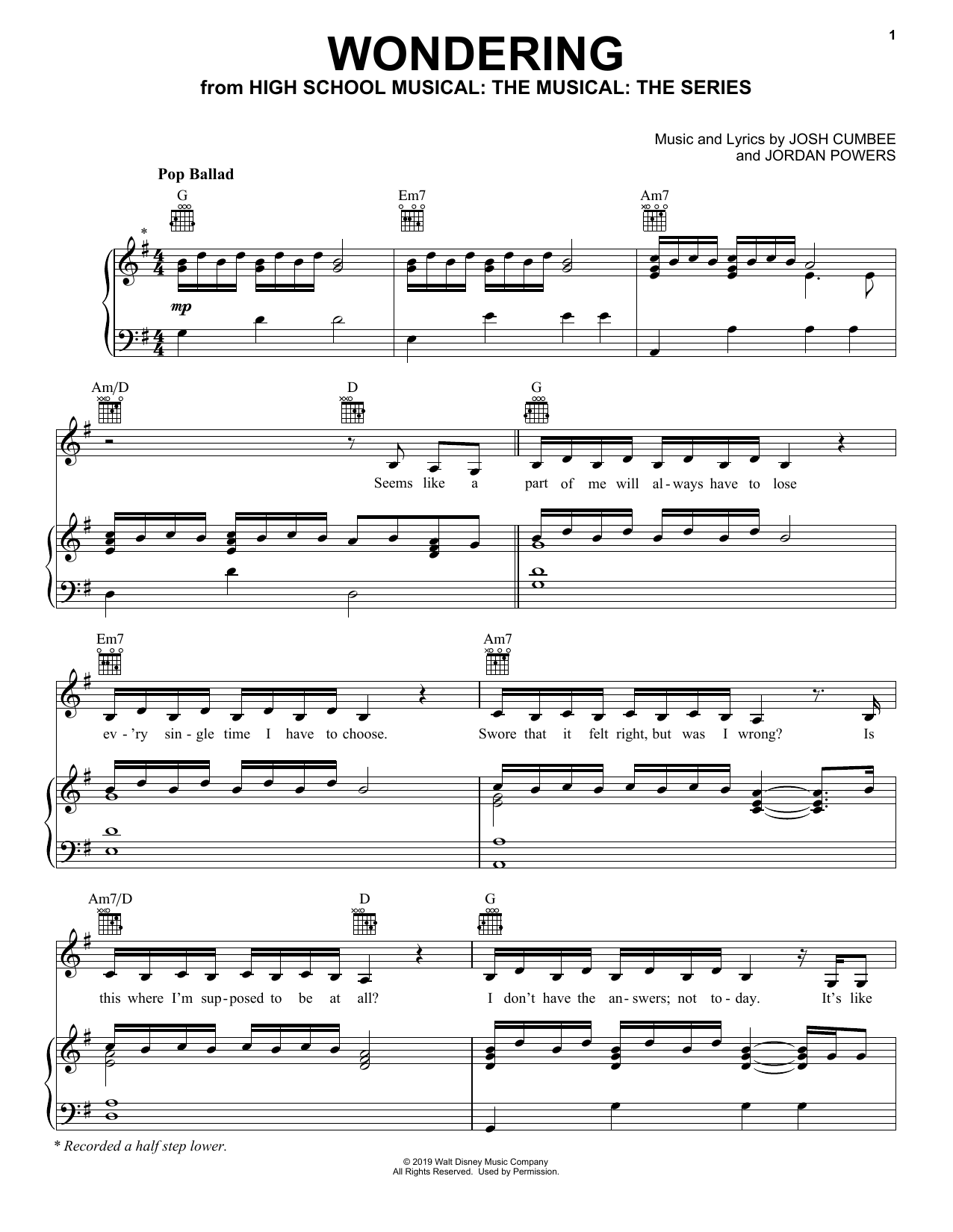 Olivia Rodrigo & Julia Lester Wondering (from High School Musical: The Musical: The Series) sheet music notes and chords arranged for Piano, Vocal & Guitar Chords (Right-Hand Melody)
