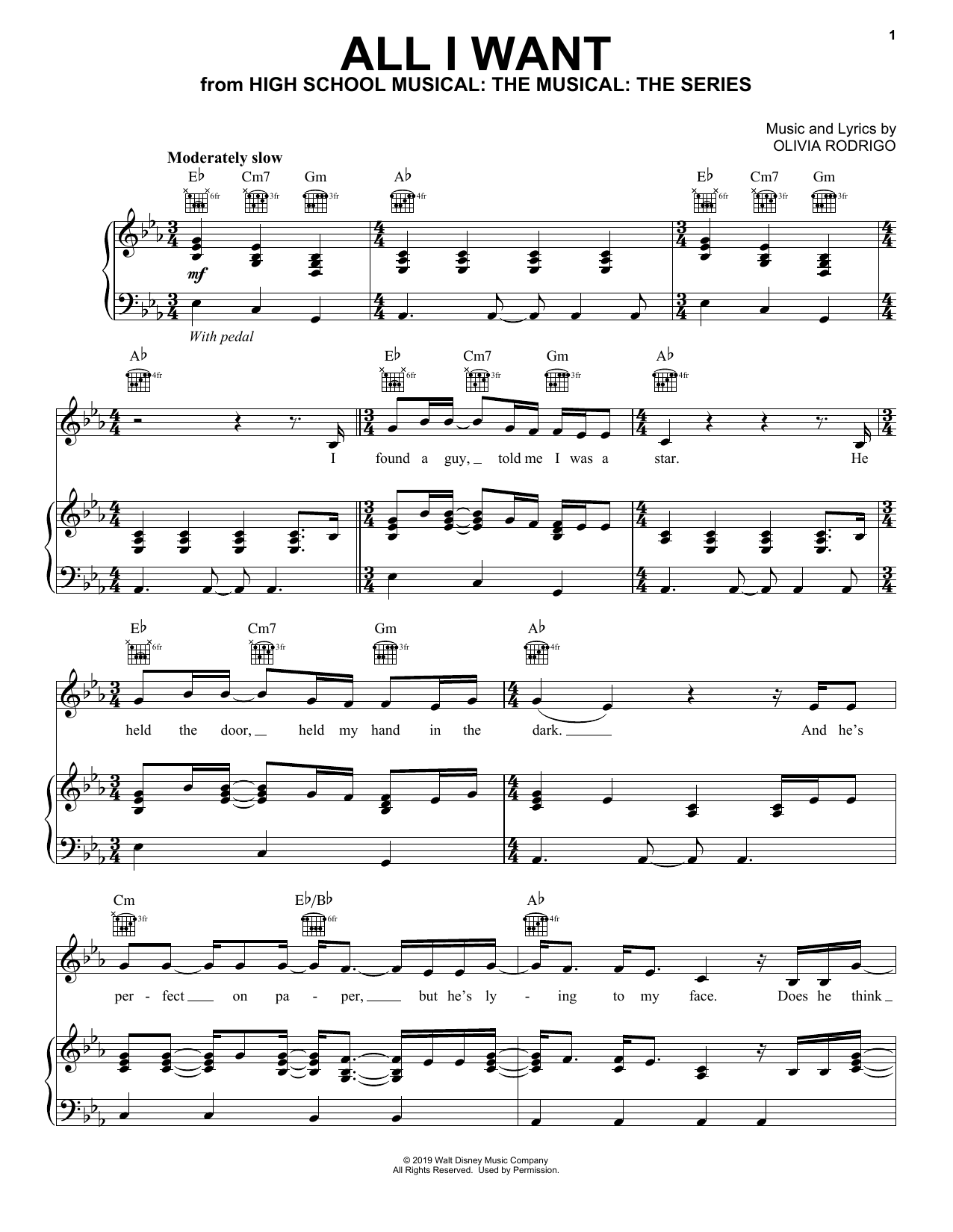 Olivia Rodrigo All I Want (from High School Musical: The Musical: The Series) sheet music notes and chords arranged for Super Easy Piano