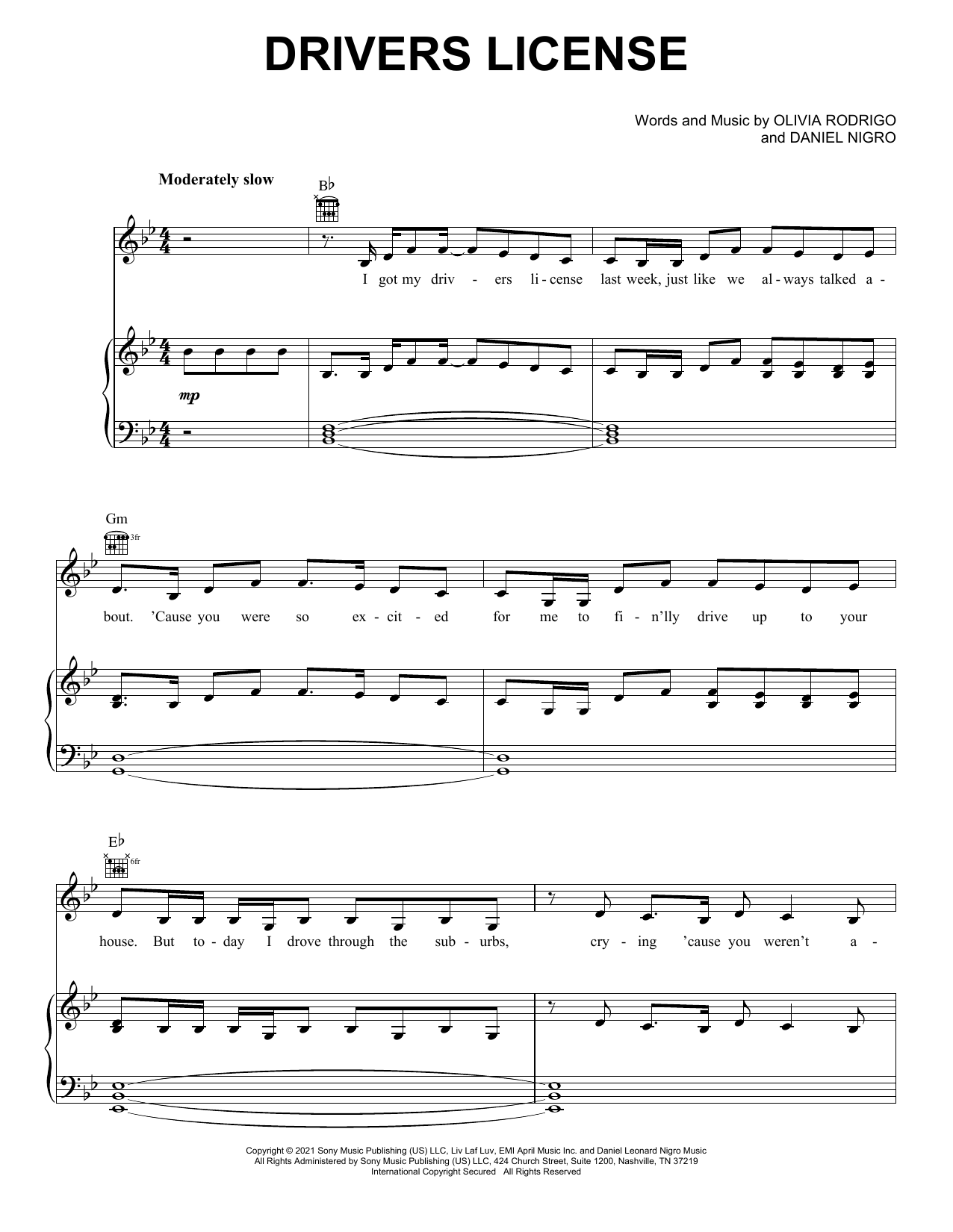 Olivia Rodrigo drivers license sheet music notes and chords arranged for Trumpet Duet
