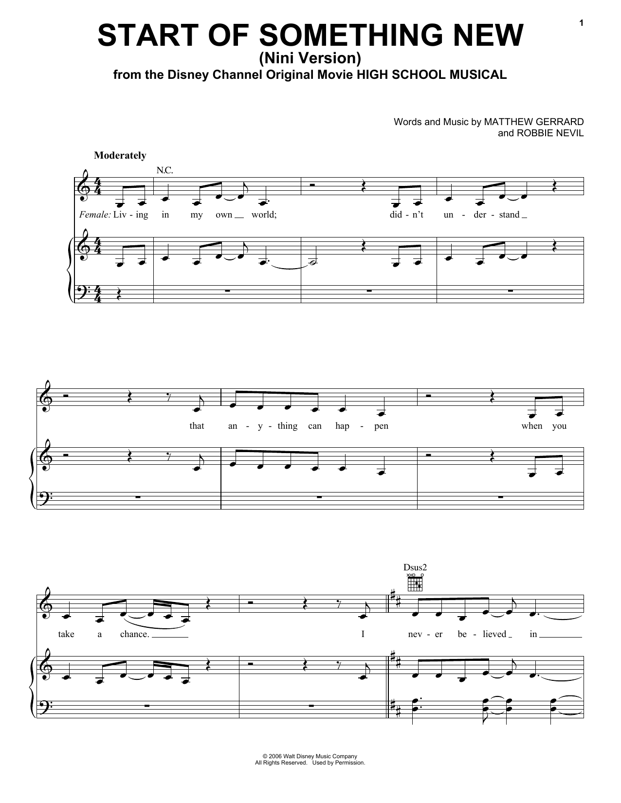 Olivia Rodrigo Start Of Something New (Nini version) (from High School Musical: The Musical: The Series) sheet music notes and chords arranged for Piano, Vocal & Guitar Chords (Right-Hand Melody)