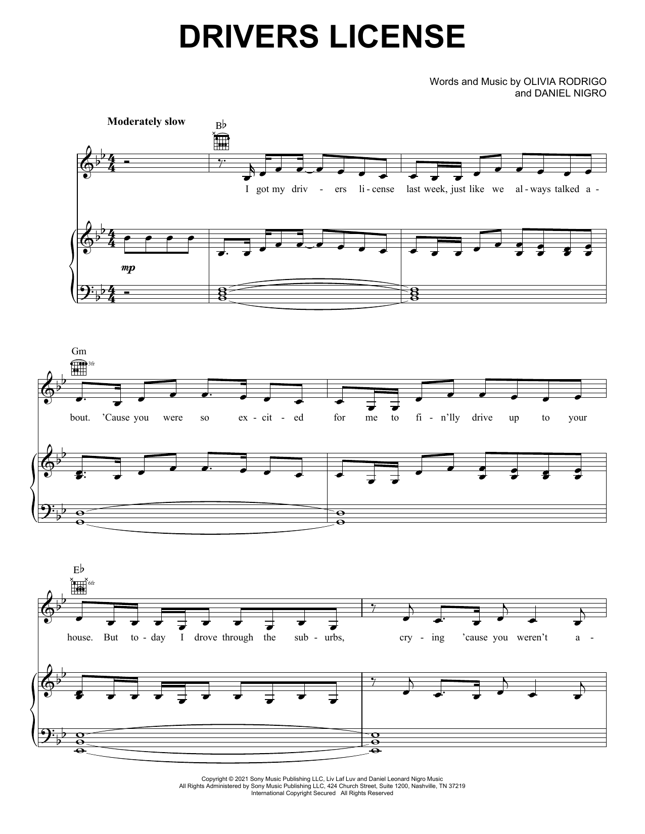 Olivia Rodrigo drivers license sheet music notes and chords arranged for Very Easy Piano