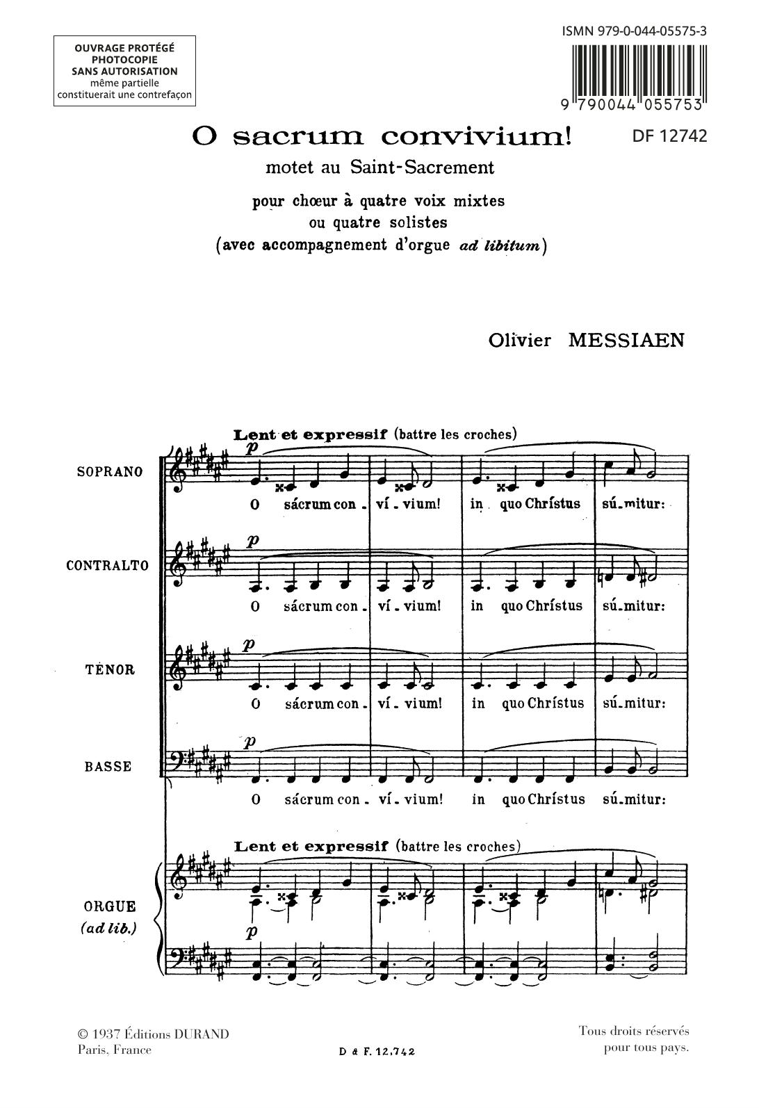 Olivier Messiaen O Sacrum Convivium! sheet music notes and chords arranged for SATB Choir
