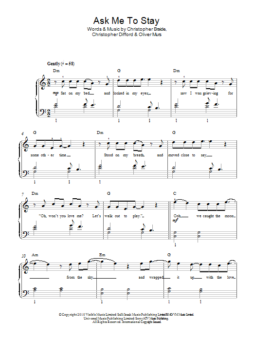 Olly Murs Ask Me To Stay sheet music notes and chords arranged for Easy Piano
