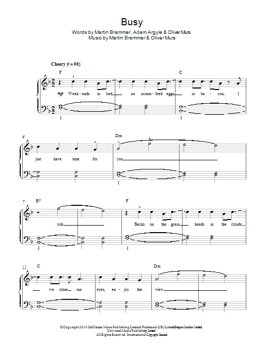 Olly Murs Busy sheet music notes and chords arranged for Easy Piano