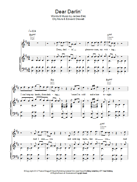 Olly Murs Dear Darlin' sheet music notes and chords arranged for Beginner Piano