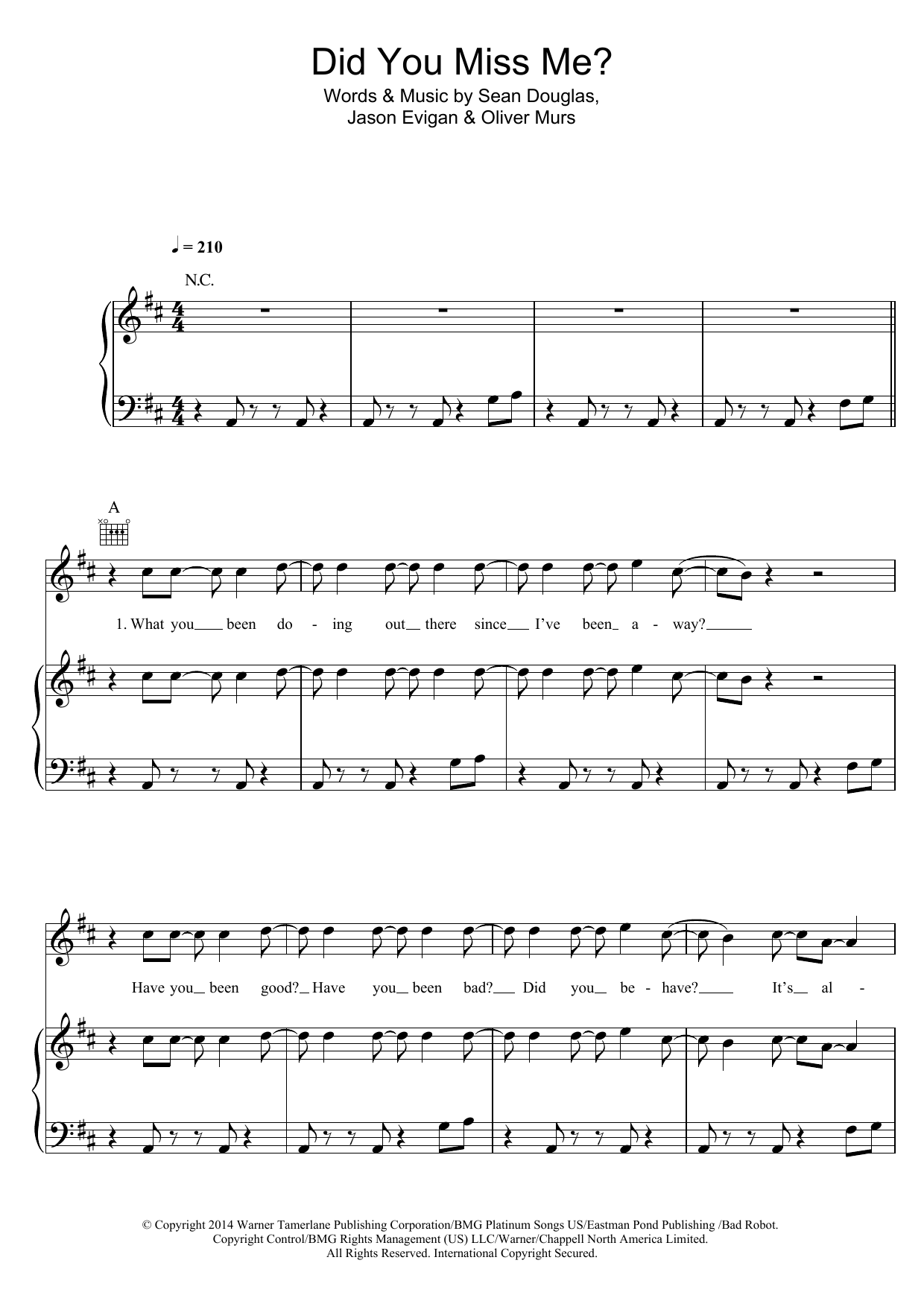 Olly Murs Did You Miss Me sheet music notes and chords arranged for Piano, Vocal & Guitar Chords