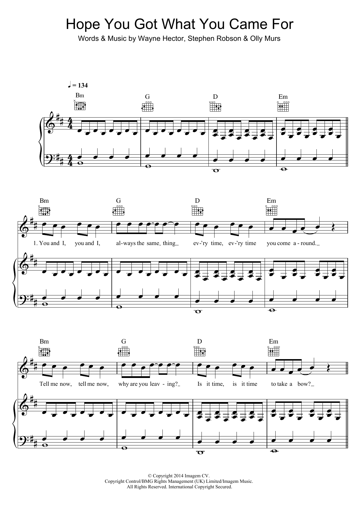 Olly Murs Hope You Got What You Came For sheet music notes and chords arranged for Piano, Vocal & Guitar Chords