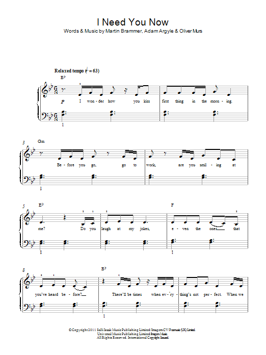 Olly Murs I Need You Now sheet music notes and chords arranged for Easy Piano