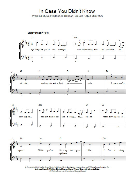 Olly Murs In Case You Didn't Know sheet music notes and chords arranged for Easy Piano