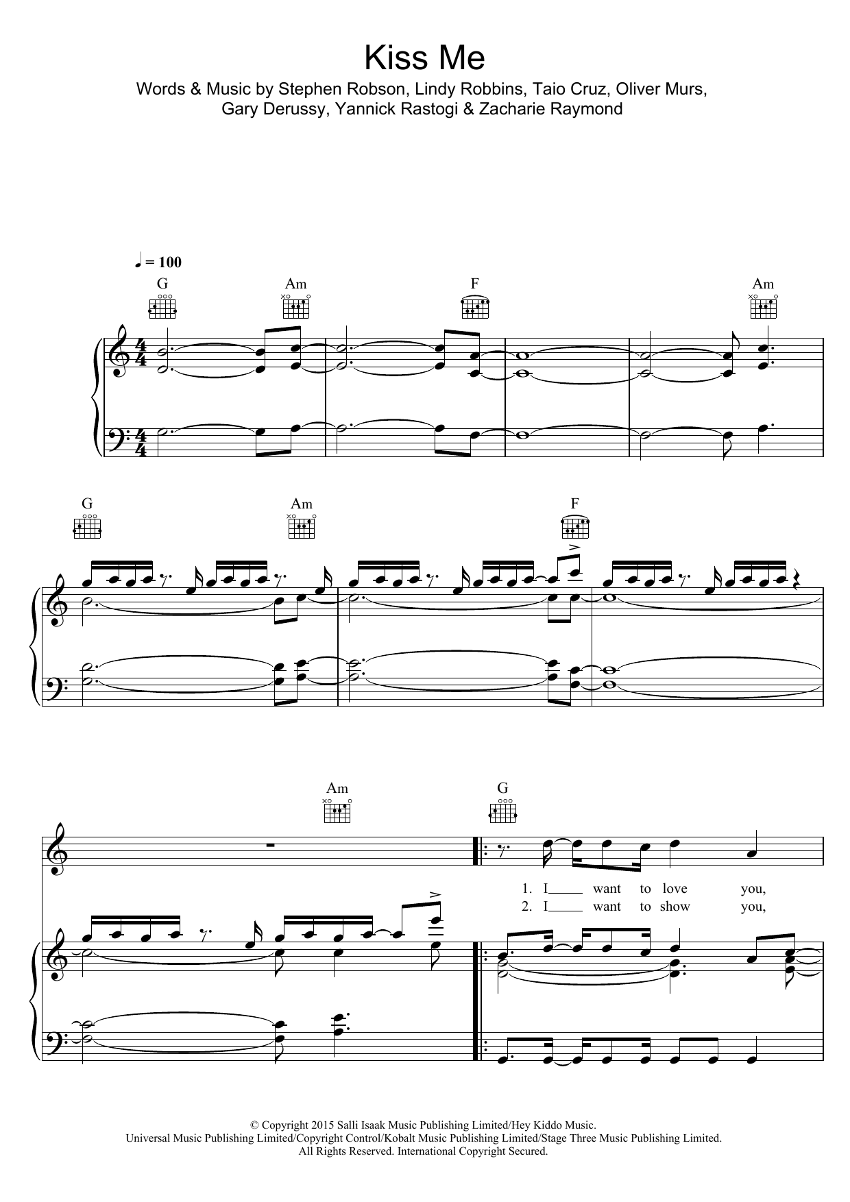 Olly Murs Kiss Me sheet music notes and chords arranged for Piano, Vocal & Guitar Chords