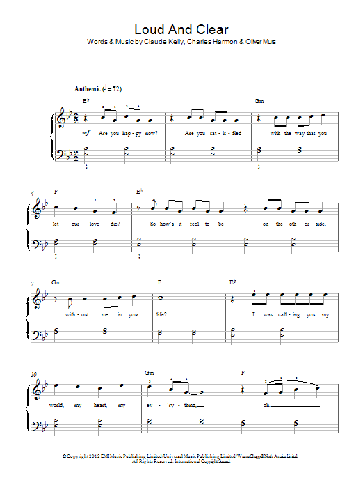 Olly Murs Loud & Clear sheet music notes and chords arranged for Easy Piano