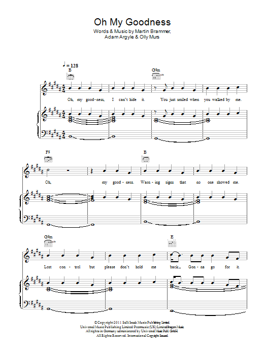 Olly Murs Oh My Goodness sheet music notes and chords arranged for Piano, Vocal & Guitar Chords