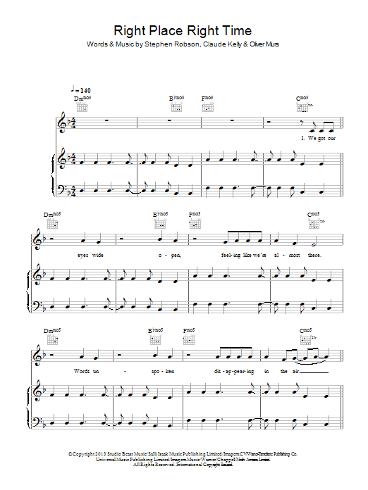 Olly Murs Right Place Right Time sheet music notes and chords arranged for Piano Chords/Lyrics