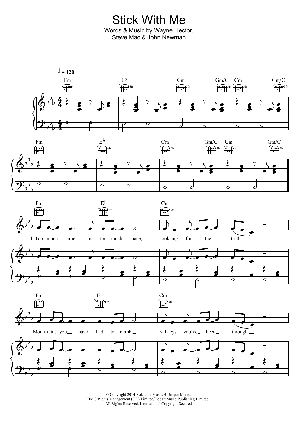 Olly Murs Stick With Me sheet music notes and chords arranged for Piano, Vocal & Guitar Chords