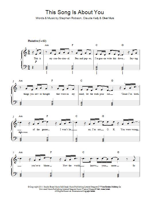 Olly Murs This Song Is About You sheet music notes and chords arranged for Easy Piano