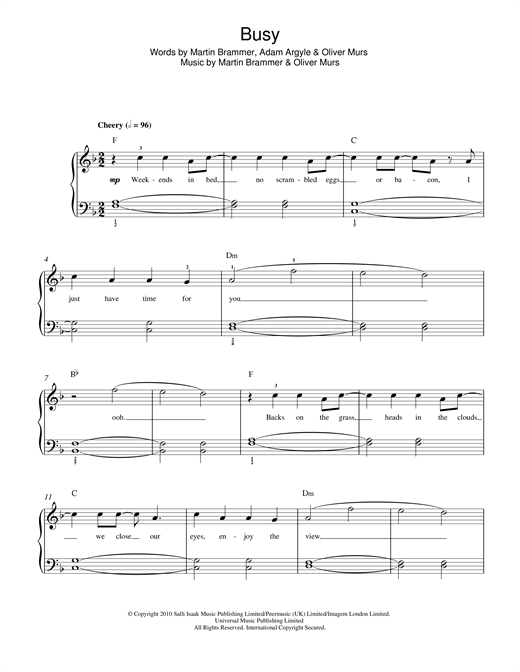Olly Murs Busy sheet music notes and chords arranged for Beginner Piano