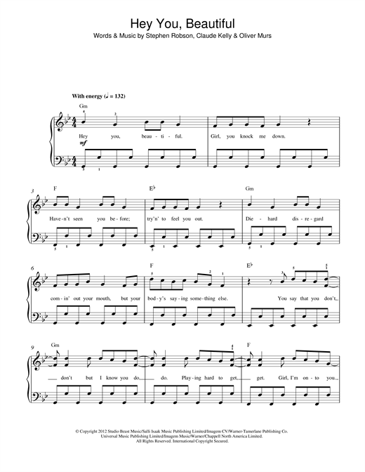 Olly Murs Hey You Beautiful sheet music notes and chords arranged for Beginner Piano