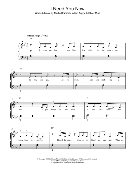 Olly Murs I Need You Now sheet music notes and chords arranged for Beginner Piano