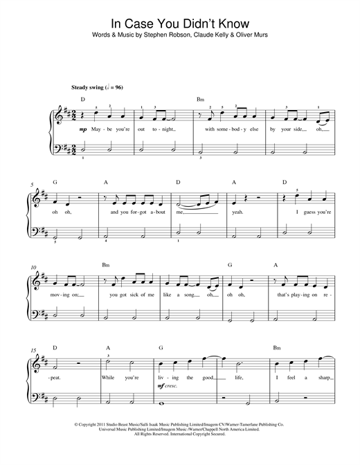 Olly Murs In Case You Didn't Know sheet music notes and chords arranged for Beginner Piano