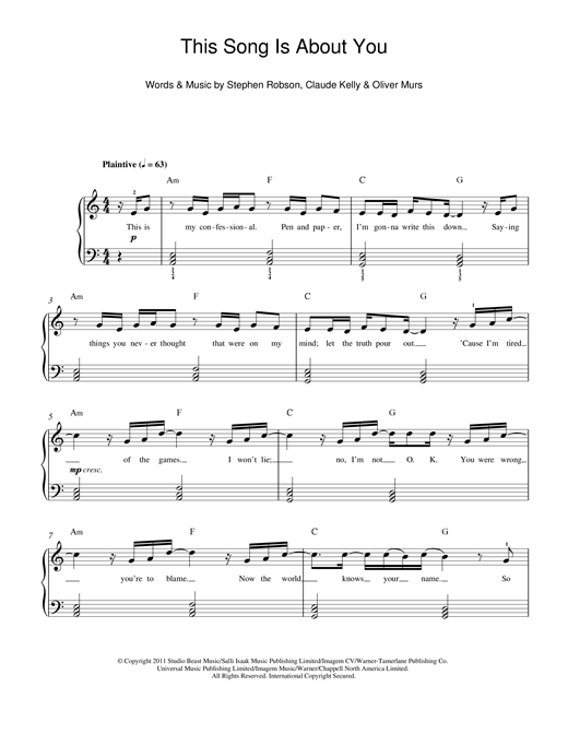 Olly Murs This Song Is About You sheet music notes and chords arranged for Beginner Piano