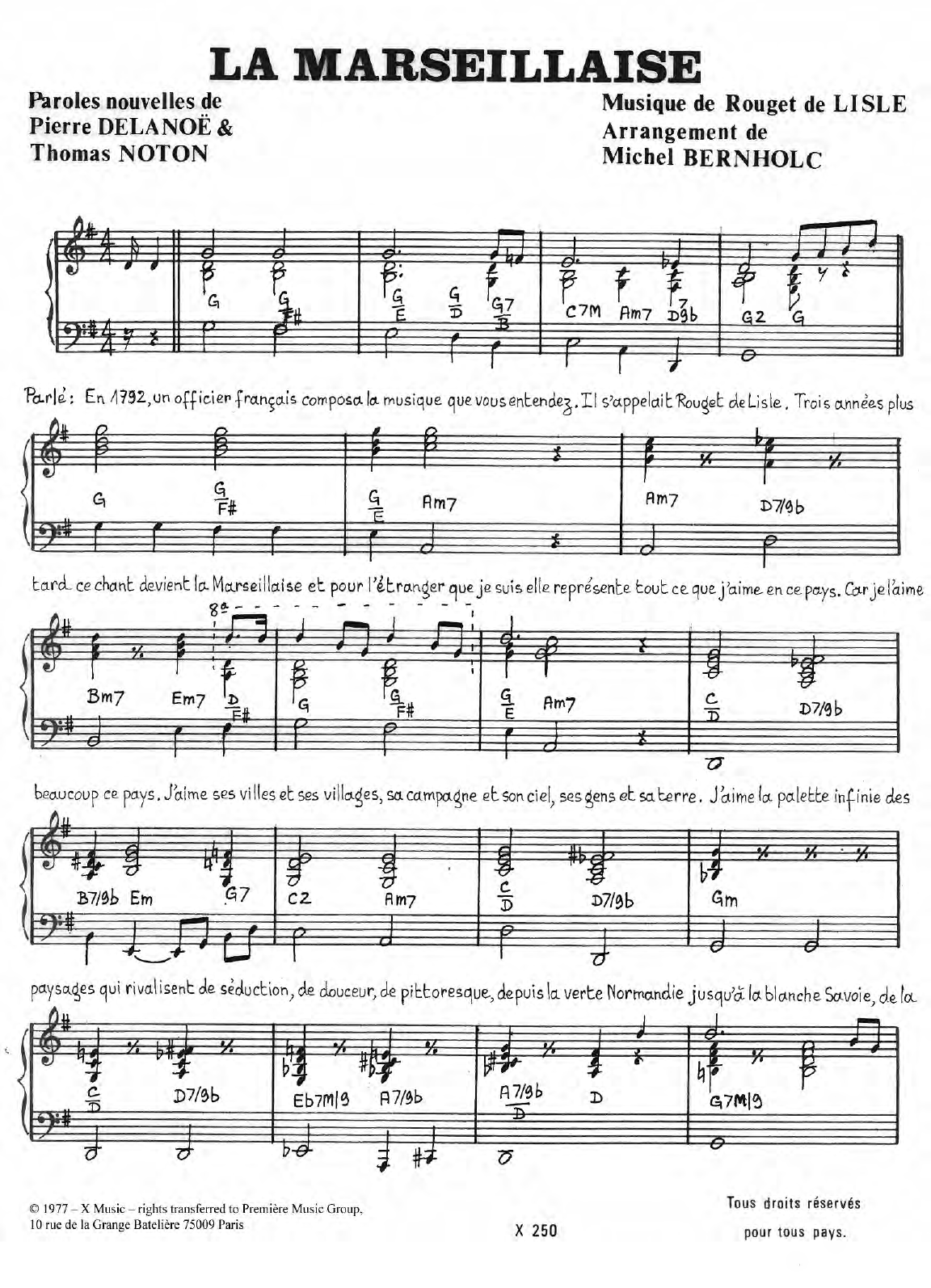 Omar Sharif La Marseillaise sheet music notes and chords arranged for Piano & Vocal