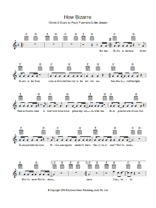 OMC How Bizarre sheet music notes and chords arranged for Guitar Chords/Lyrics