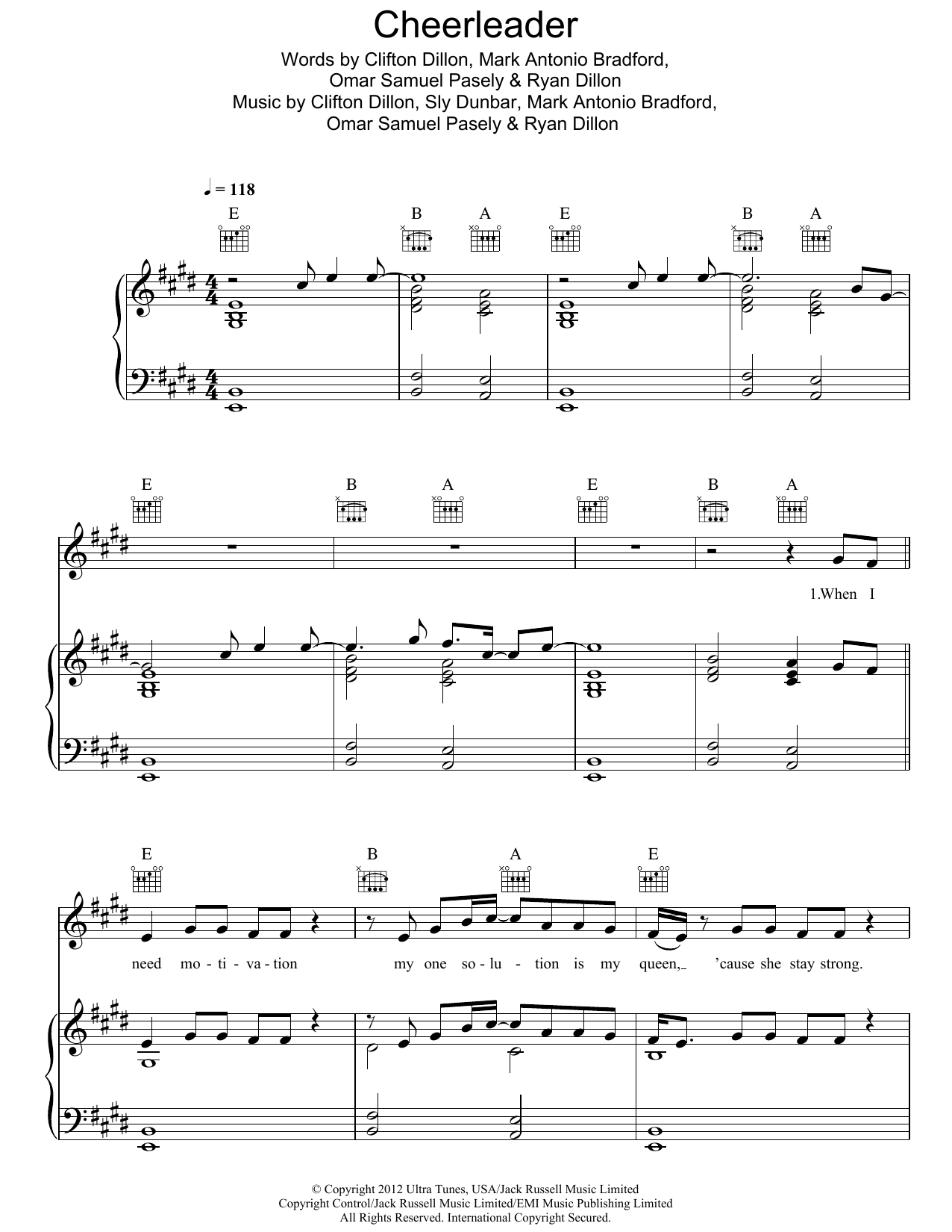Omi Cheerleader sheet music notes and chords arranged for Piano, Vocal & Guitar Chords