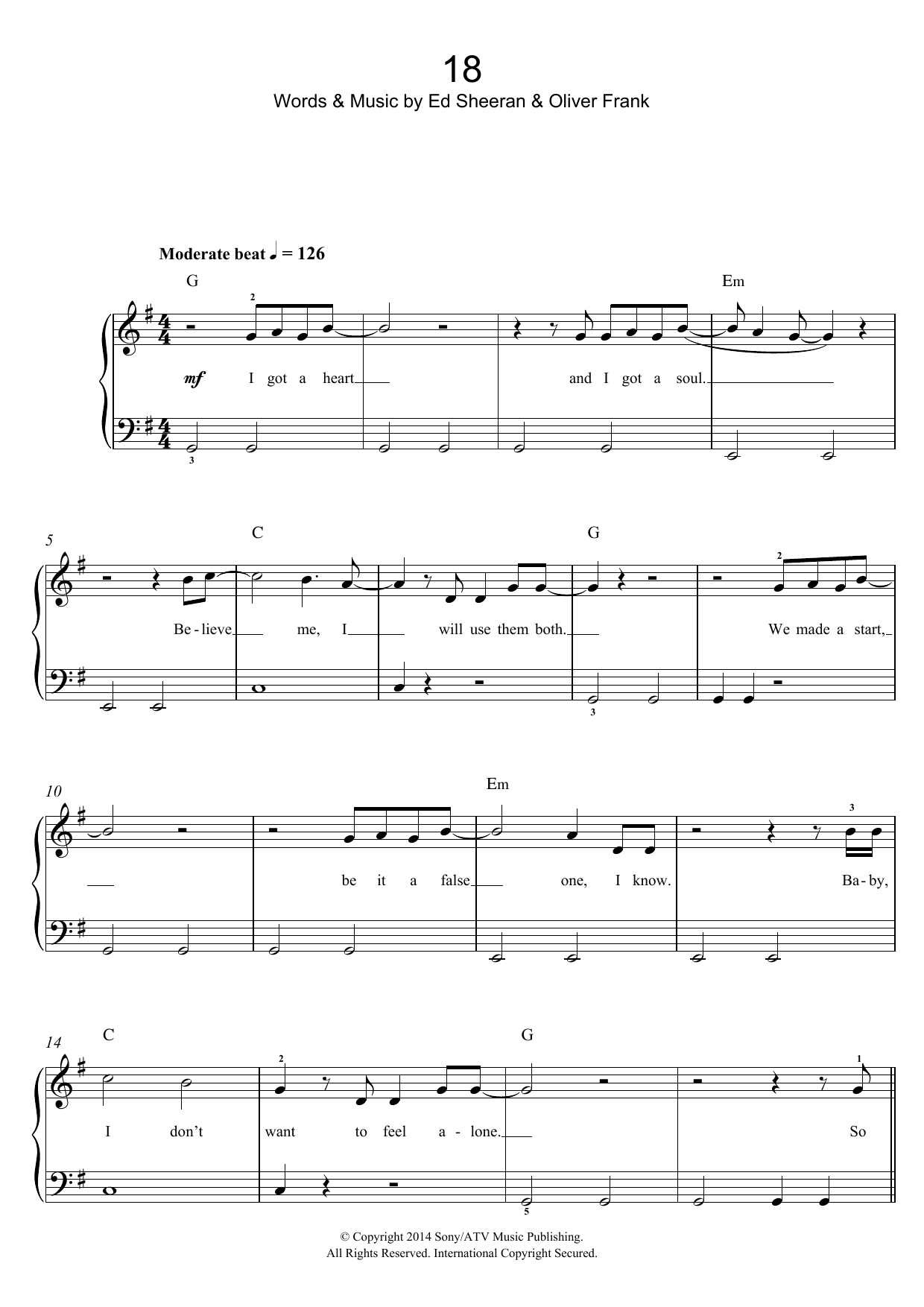 One Direction 18 sheet music notes and chords arranged for Piano, Vocal & Guitar Chords