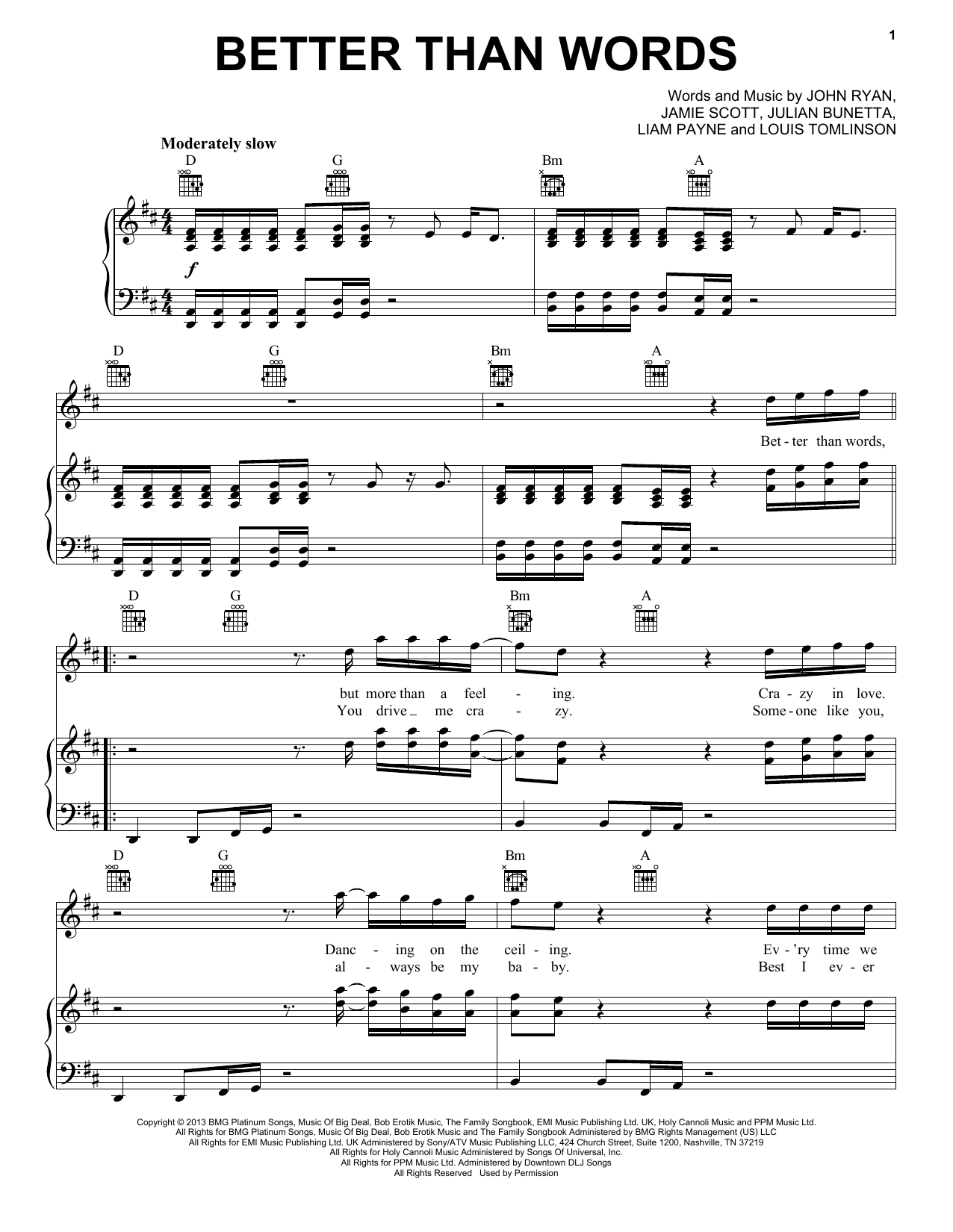 One Direction Better Than Words sheet music notes and chords arranged for Piano, Vocal & Guitar Chords (Right-Hand Melody)