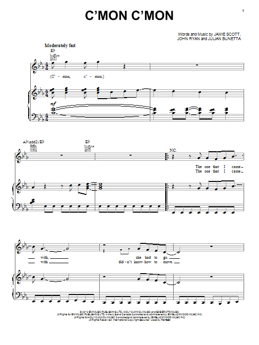 One Direction C'Mon C'Mon sheet music notes and chords arranged for Piano, Vocal & Guitar Chords (Right-Hand Melody)