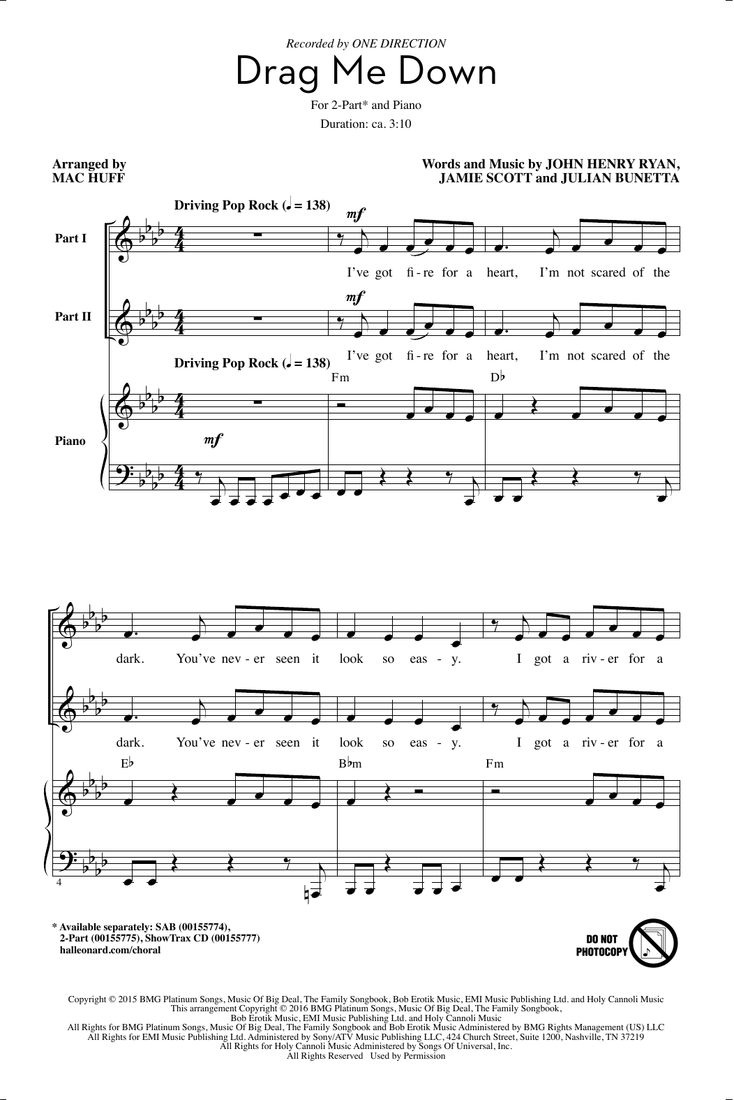 One Direction Drag Me Down (arr. Mac Huff) sheet music notes and chords arranged for SAB Choir