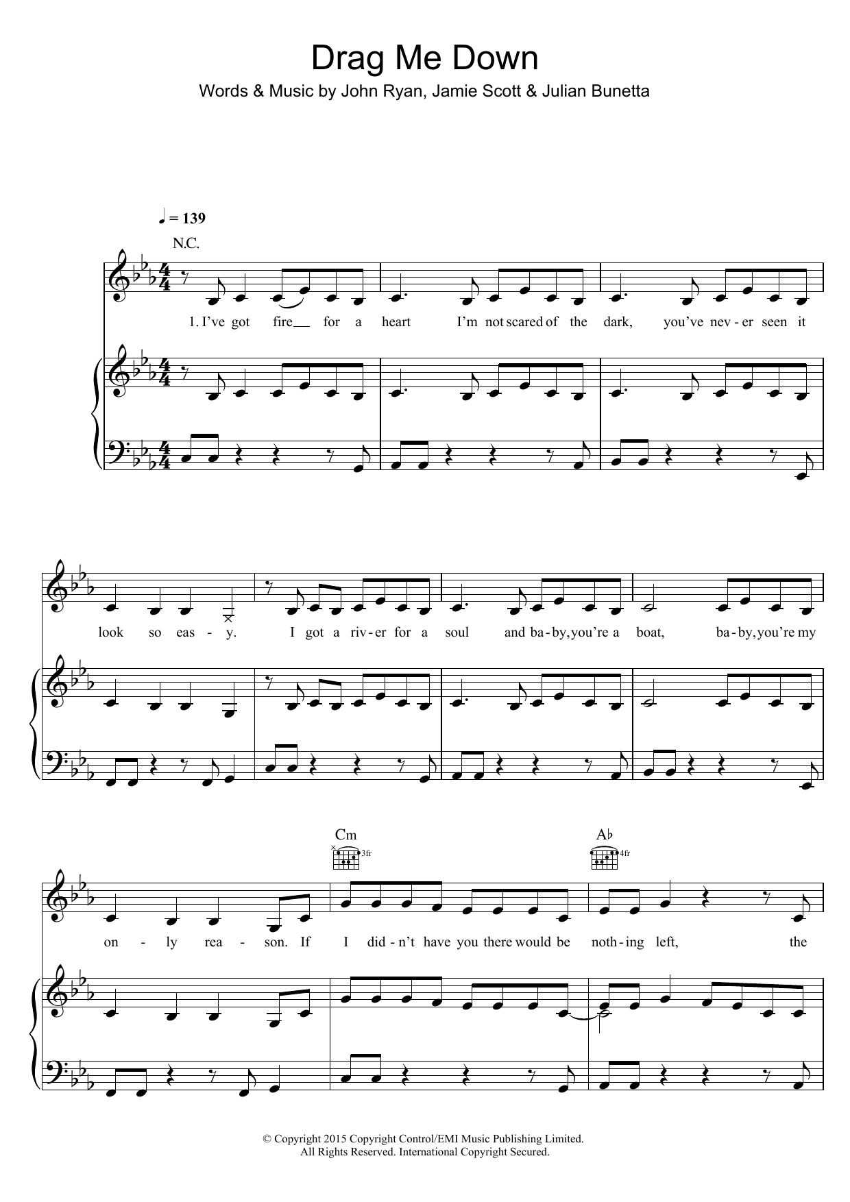 One Direction Drag Me Down sheet music notes and chords arranged for Easy Piano