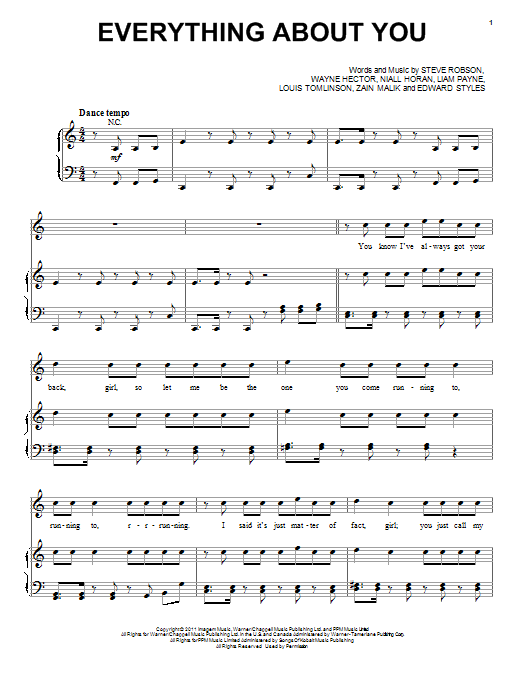 One Direction Everything About You sheet music notes and chords arranged for Beginner Piano