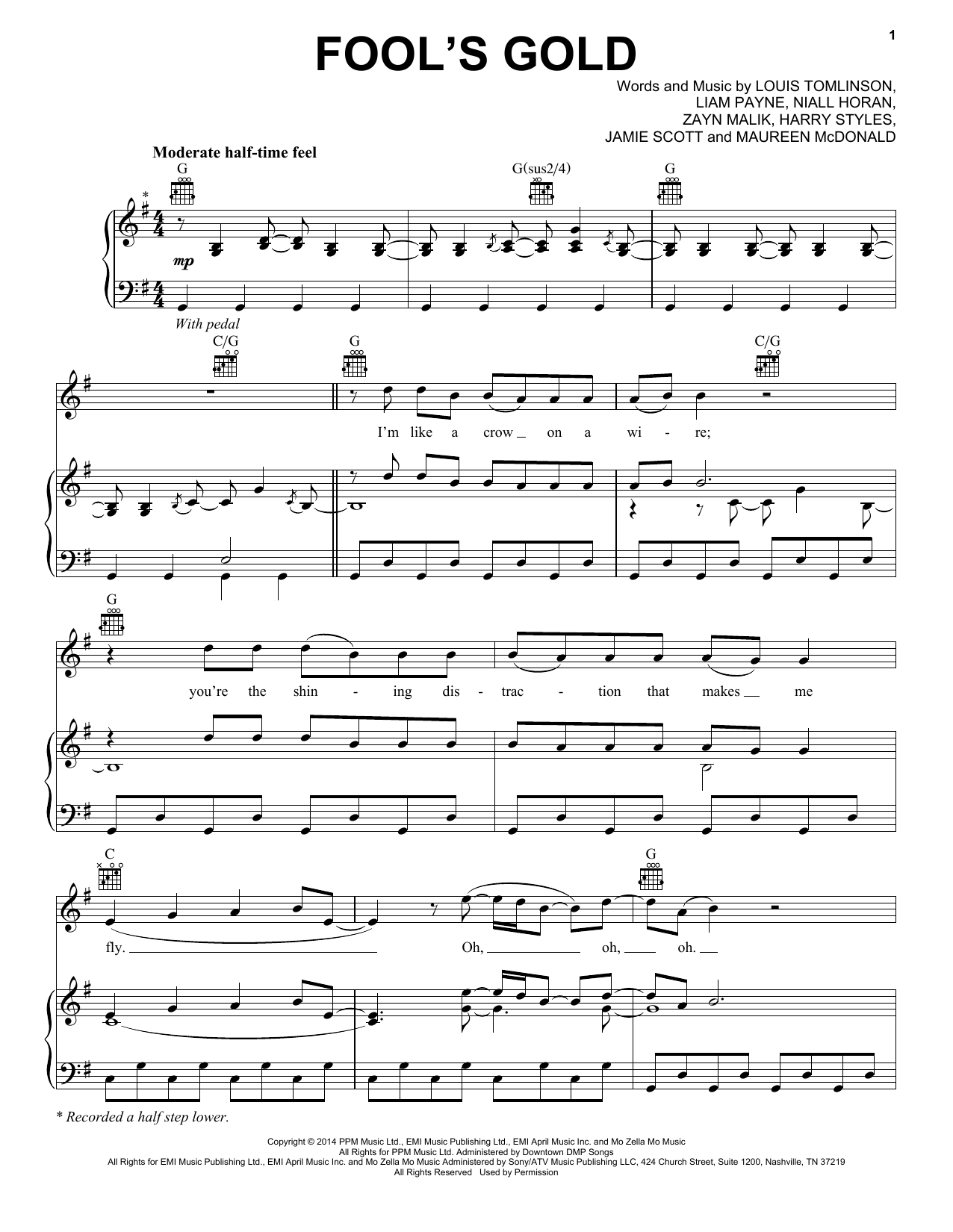 One Direction Fool's Gold sheet music notes and chords arranged for Piano, Vocal & Guitar Chords (Right-Hand Melody)