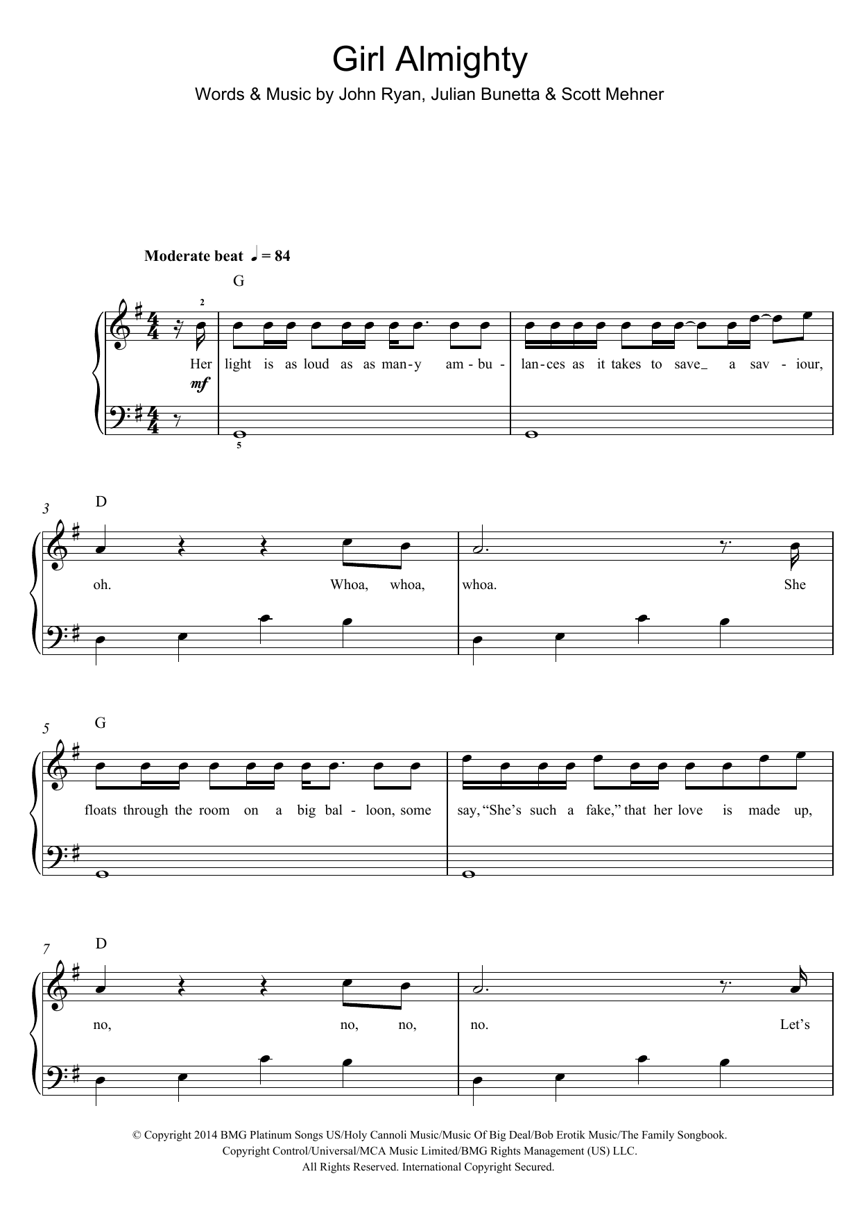 One Direction Girl Almighty sheet music notes and chords arranged for Piano, Vocal & Guitar Chords