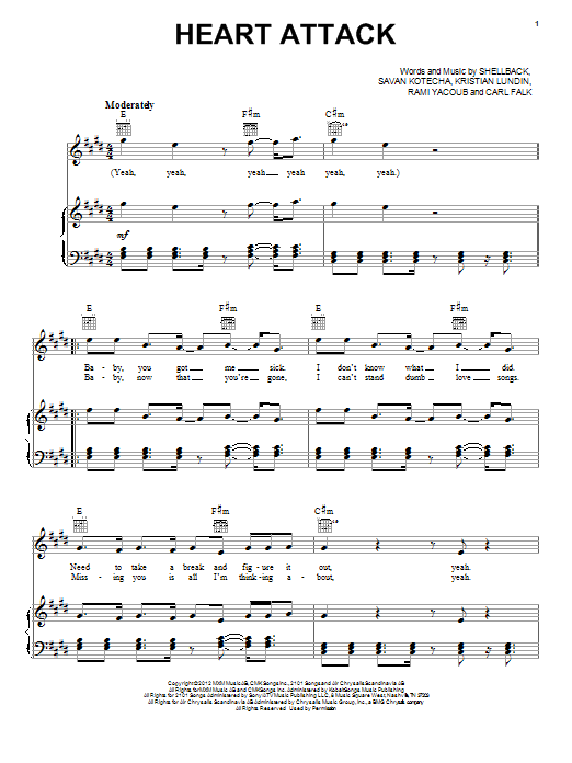 One Direction Heart Attack sheet music notes and chords arranged for Piano, Vocal & Guitar Chords (Right-Hand Melody)