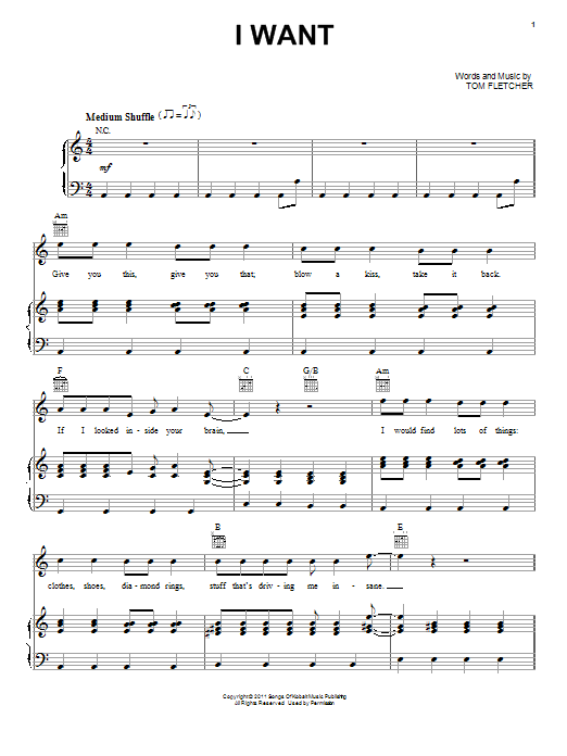 One Direction I Want sheet music notes and chords arranged for Easy Piano