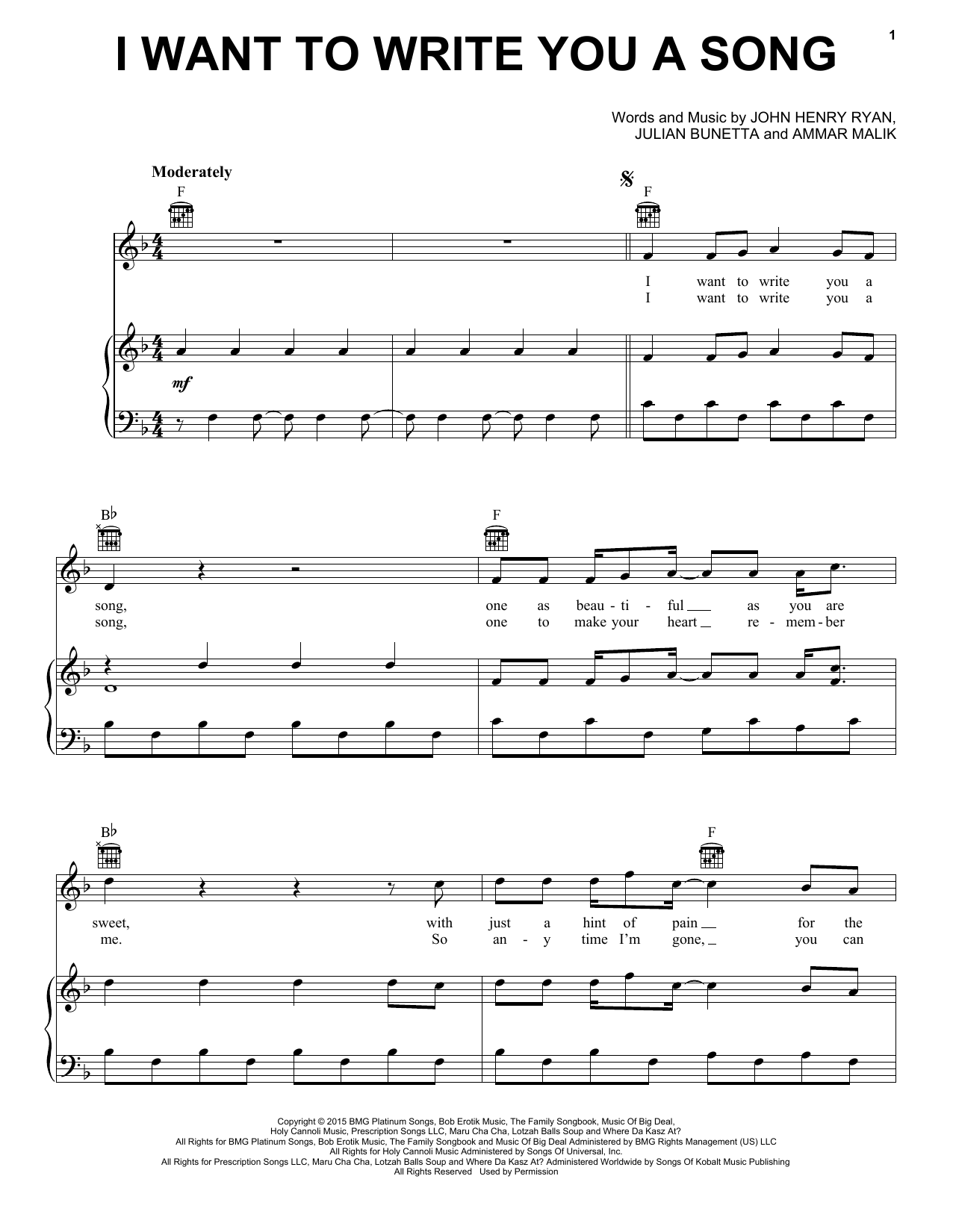 One Direction I Want To Write You A Song sheet music notes and chords arranged for Piano, Vocal & Guitar Chords (Right-Hand Melody)