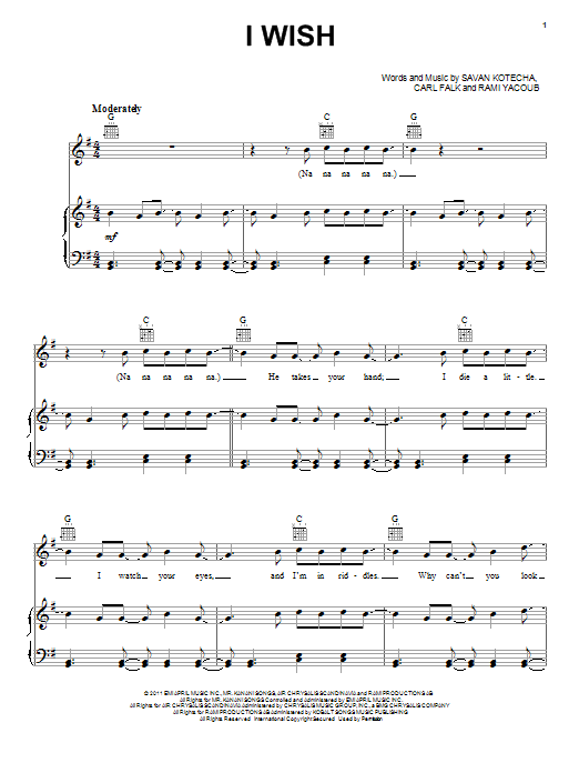 One Direction I Wish sheet music notes and chords arranged for Easy Piano